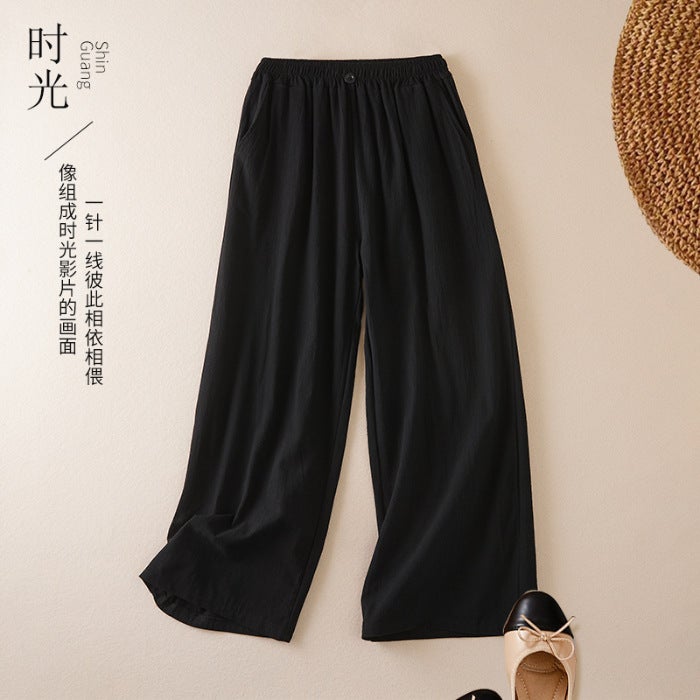 Cotton And Linen Women'S Trousers Literary Women'S Retro Sand Washed Casual Pants Loose Fat Men 100Kg Can Be Weared - Image 1