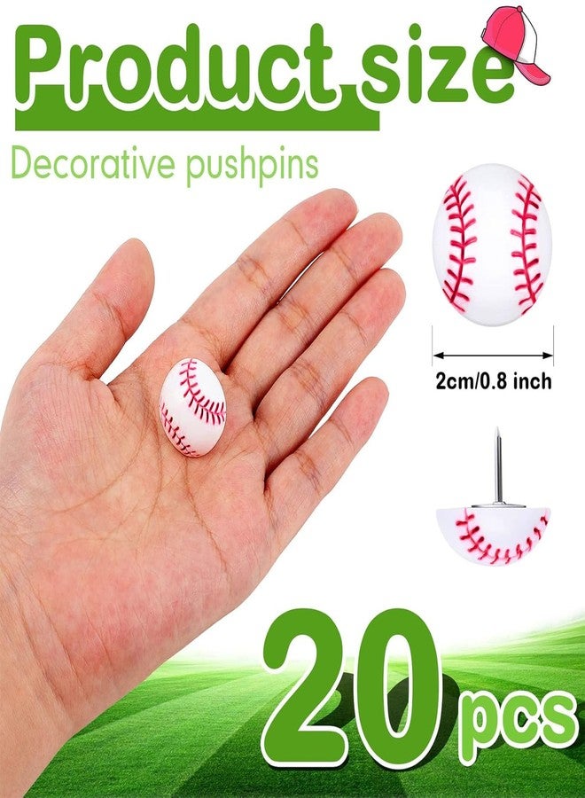 Epakh 20 Pack Push Pin Map Sport Ball Pins Decorative Push Pins for Cork Board Map Tacks for Bulletin Board Cork Office Home Wall Hanging Posters(Baseball) - Image 2