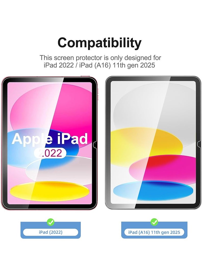ثيودور واقي شاشة لجهاز iPad (A16) الجيل الحادي عشر 11 بوصة 2025/الجيل العاشر 10.9 بوصة 2022، زجاج مقوى بصلابة 9H، تركيب سهل بدون فقاعات، تغطية كاملة ومضاد للخدش، متوافق مع [Face ID & Pencil] - Image 2