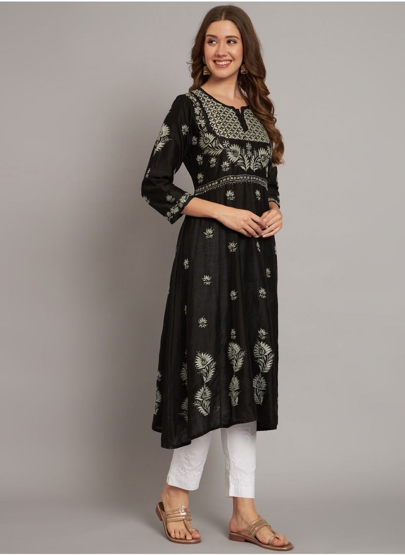 Alaya - Hand embroidered Chikankari Chanderi Cotton Kurta Set and Dupatta with Mukaish-AL3665KS - Image 1