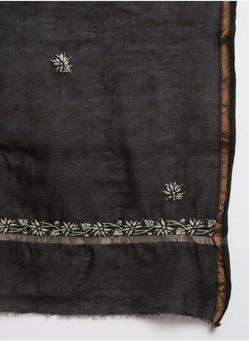 Alaya - Hand embroidered Chikankari Chanderi Cotton Kurta Set and Dupatta with Mukaish-AL3665KS - Image 1