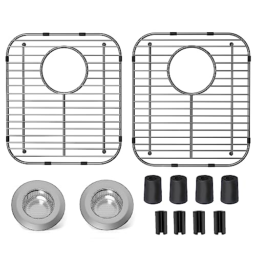 SUZLON 2Pack Stainless Steel Kitchen Sink Grid,13.2" x 11.6" x 1.2" Sink Protectors With Rear Drain Hole,Sink Rack for Bottom of Sink, Anti-rust Metal Sink Bottom Grid With 2Pack Sink Strainers - Image 1