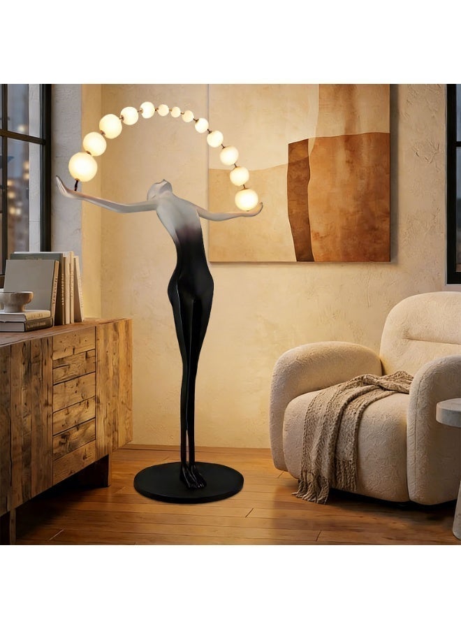 مصباح أرضي LED عصري بإضاءة بيضاء دافئة - مصباح أرضي LED عصري بتصميم منحوتة بشرية إبداعية - مصنوع من مادة FRP مع قاعدة رخامية، مزود بمفتاح تشغيل بالقدم، مناسب للمنازل، الفيلات، ردهات الفنادق، المكاتب، المطاعم، غرف المعيشة، غرف الدراسة، غرف الملابس، وديكورات المحلات التجارية - Image 4