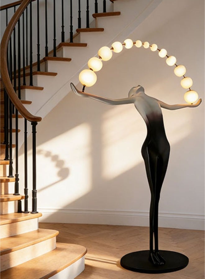 مصباح أرضي LED عصري بإضاءة بيضاء دافئة - مصباح أرضي LED عصري بتصميم منحوتة بشرية إبداعية - مصنوع من مادة FRP مع قاعدة رخامية، مزود بمفتاح تشغيل بالقدم، مناسب للمنازل، الفيلات، ردهات الفنادق، المكاتب، المطاعم، غرف المعيشة، غرف الدراسة، غرف الملابس، وديكورات المحلات التجارية - Image 2