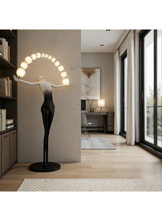 مصباح أرضي LED عصري بإضاءة بيضاء دافئة - مصباح أرضي LED عصري بتصميم منحوتة بشرية إبداعية - مصنوع من مادة FRP مع قاعدة رخامية، مزود بمفتاح تشغيل بالقدم، مناسب للمنازل، الفيلات، ردهات الفنادق، المكاتب، المطاعم، غرف المعيشة، غرف الدراسة، غرف الملابس، وديكورات المحلات التجارية - Image 4