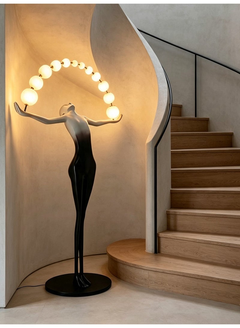 مصباح أرضي LED عصري بإضاءة بيضاء دافئة - مصباح أرضي LED عصري بتصميم منحوتة بشرية إبداعية - مصنوع من مادة FRP مع قاعدة رخامية، مزود بمفتاح تشغيل بالقدم، مناسب للمنازل، الفيلات، ردهات الفنادق، المكاتب، المطاعم، غرف المعيشة، غرف الدراسة، غرف الملابس، وديكورات المحلات التجارية - Image 1