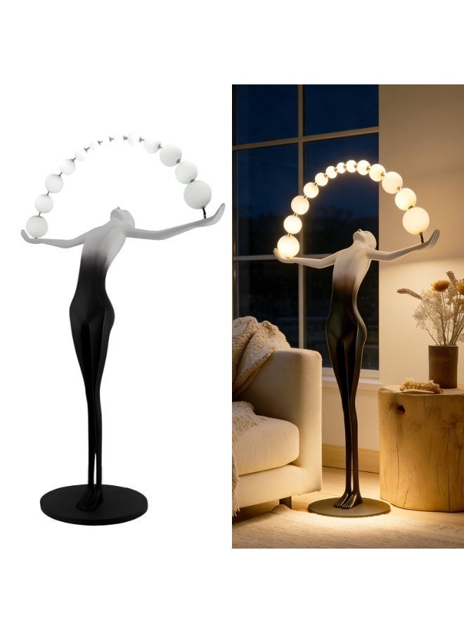 مصباح أرضي LED عصري بإضاءة بيضاء دافئة - مصباح أرضي LED عصري بتصميم منحوتة بشرية إبداعية - مصنوع من مادة FRP مع قاعدة رخامية، مزود بمفتاح تشغيل بالقدم، مناسب للمنازل، الفيلات، ردهات الفنادق، المكاتب، المطاعم، غرف المعيشة، غرف الدراسة، غرف الملابس، وديكورات المحلات التجارية - Image 5
