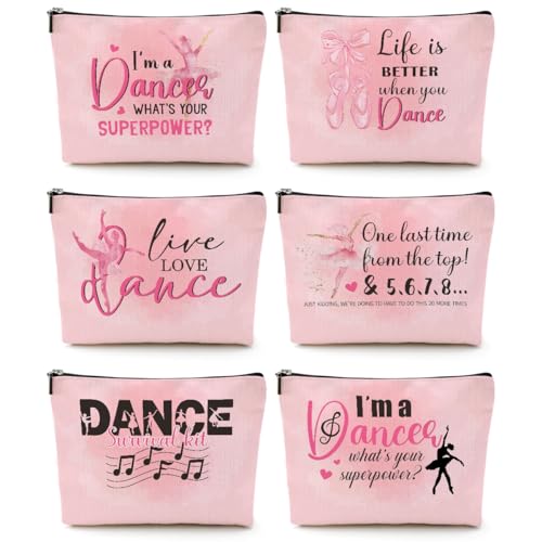 CQM 6 Pcs Dance Makeup Bag Dancer Gifts Dance Gifts Dance Stuff Cosmetic Bag Dance Recital Gifts for Girls Women Friends Dance Lover Travel Toiletry Bag Dance Teacher Gifts Graduation Birthday Gifts - Image 1