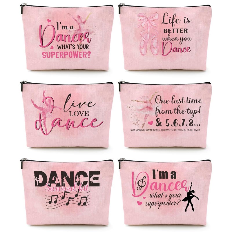 CQM 6 Pcs Dance Makeup Bag Dancer Gifts Dance Gifts Dance Stuff Cosmetic Bag Dance Recital Gifts for Girls Women Friends Dance Lover Travel Toiletry Bag Dance Teacher Gifts Graduation Birthday Gifts - Image 2