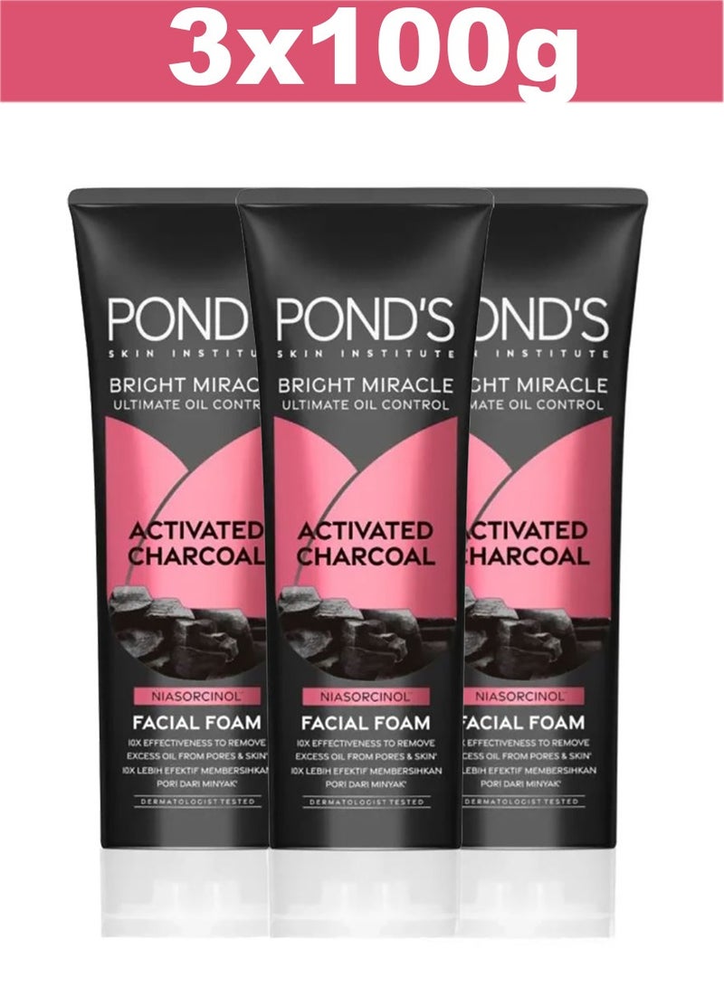 Pond's Bright Miracle Ultimate Oil Control Activated Charcoal Facial Foam 100g x 3 - Image 1