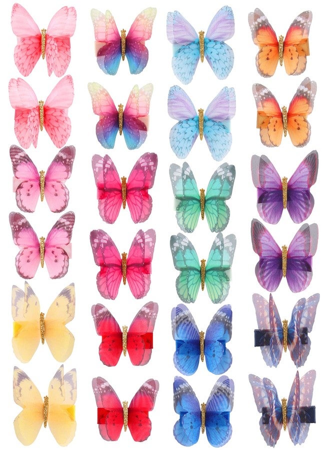Cinaci 24 Pack/12 Pairs Realistic Colorful Butterfly Fully Lined Cloth Fabric Covered Alligator Hair Clips Bow Barrettes Accessories Hairgrips for Baby Girls Toddlers Infants Kids Women - Image 1
