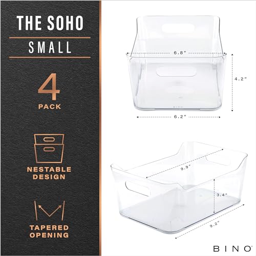 BINO | Plastic Organizer Bins, Small - 4 Pack | The SOHO Collection | Multi-Use Plastic Bin | Pantry & Freezer Organizer Bin | Storage Containers | Bins for Home & Kitchen Org - Image 2