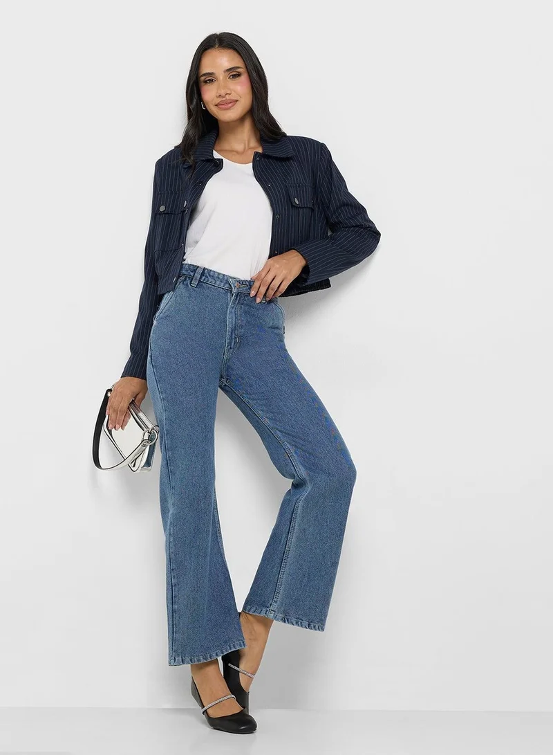 Mid Rise Acid Wash Straight Fit Jeans