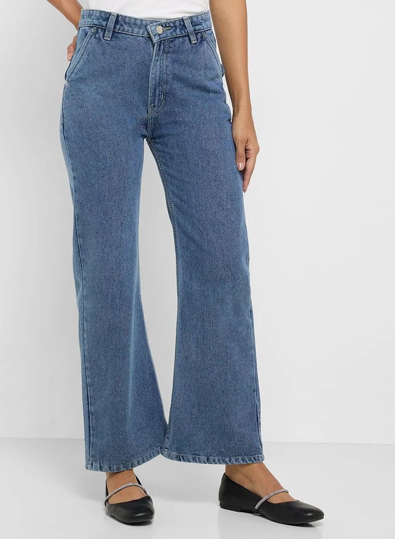 Ginger  Mid Rise Acid Wash Straight Fit Jeans for Women | Best Price UAE