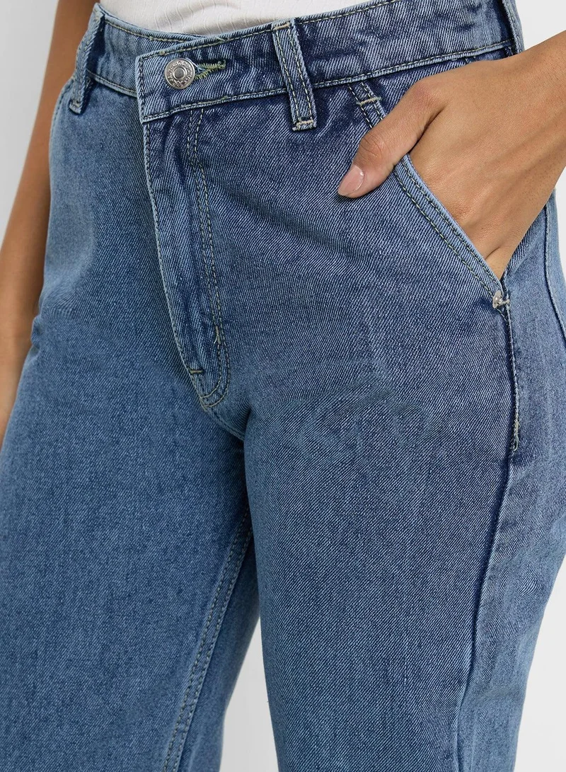 Ginger  Mid Rise Acid Wash Straight Fit Jeans for Women | Best Price UAE
