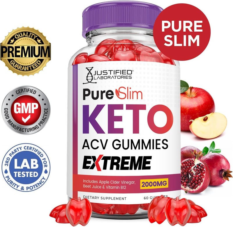 Justified Laboratories Pure Slim Keto ACV Gummies Extreme 2000MG PureSlim Keto Gummies Advanced Formula Apple Cider Vinegar with Pomegranate Beet Juice Powder B12 Vegan Non GMO 60 Gummys - Image 3