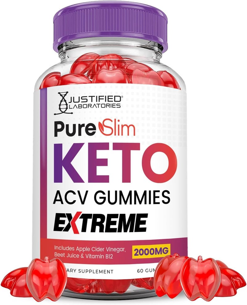 Justified Laboratories Pure Slim Keto ACV Gummies Extreme 2000MG PureSlim Keto Gummies Advanced Formula Apple Cider Vinegar with Pomegranate Beet Juice Powder B12 Vegan Non GMO 60 Gummys - Image 1