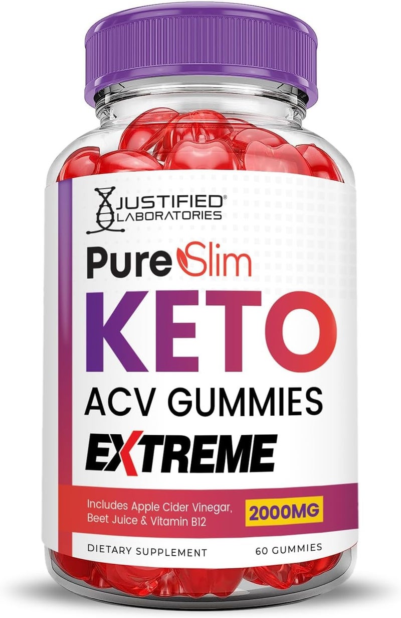Justified Laboratories Pure Slim Keto ACV Gummies Extreme 2000MG PureSlim Keto Gummies Advanced Formula Apple Cider Vinegar with Pomegranate Beet Juice Powder B12 Vegan Non GMO 60 Gummys - Image 4