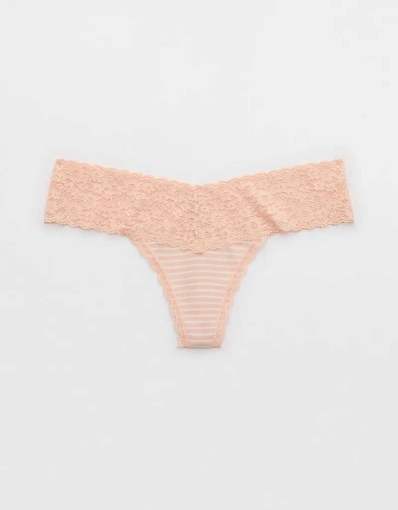 Aerie Superchill Vintage Lace Cotton Thong Underwear