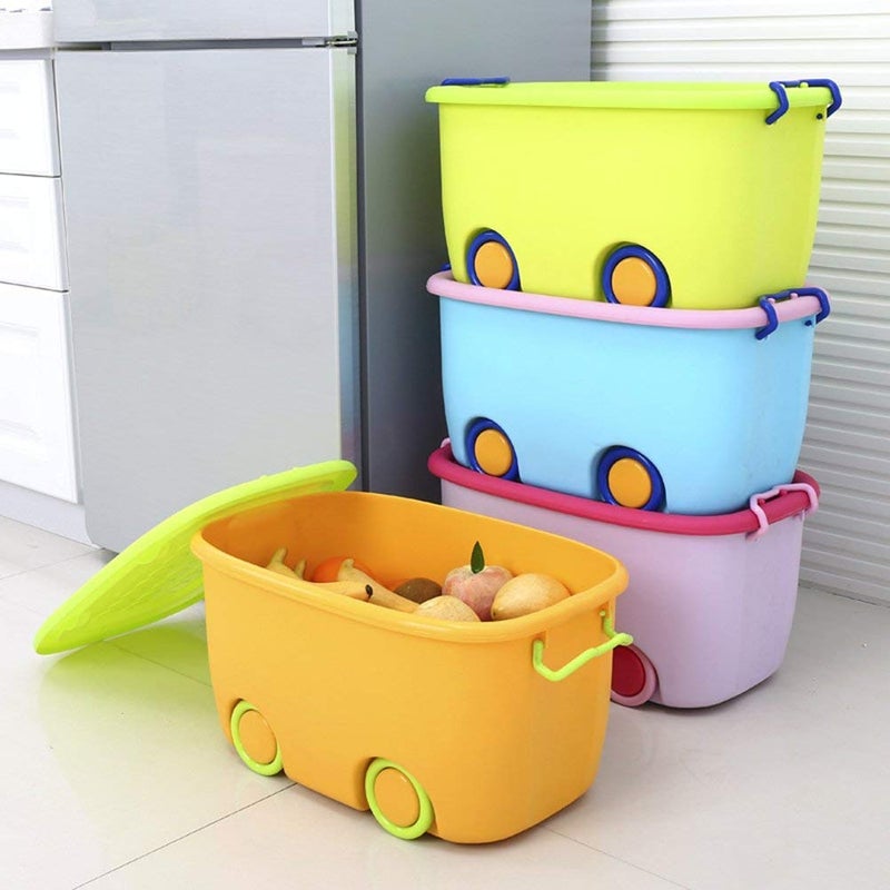 STAR WORK 25 Liters/Toy Storage Organiser/Toy Basket Storage for Kids/Toy Basket Storage Box for Kids Big Size (Pack Of 2 / Stackable/Wheels/Locking Lid & Handle Color may vary) - Image 2
