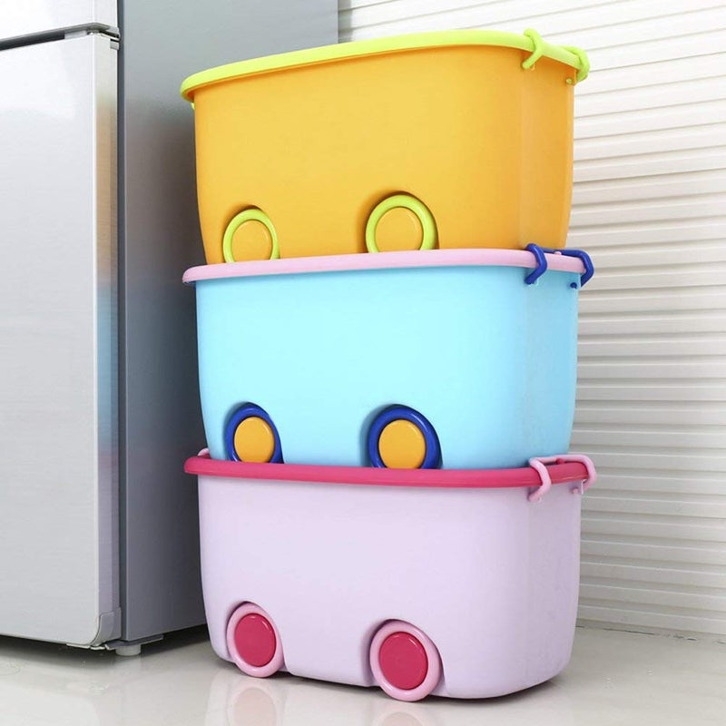 STAR WORK 25 Liters/Toy Storage Organiser/Toy Basket Storage for Kids/Toy Basket Storage Box for Kids Big Size (Pack Of 2 / Stackable/Wheels/Locking Lid & Handle Color may vary) - Image 1