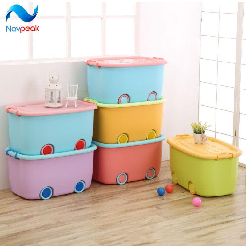STAR WORK 25 Liters/Toy Storage Organiser/Toy Basket Storage for Kids/Toy Basket Storage Box for Kids Big Size (Pack Of 2 / Stackable/Wheels/Locking Lid & Handle Color may vary) - Image 5
