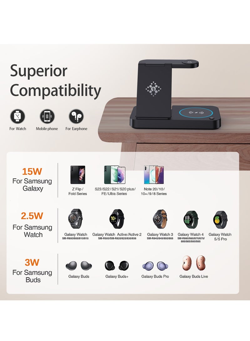 3 in 1 Samsung Wireless Charger Samsung Charging Station Galaxy Watch Charger Compatible for Samsung S24 S23 S22 S21 Ultra Plus Z Flip 5/4/3 Fold 5, Galaxy Watch 6 Classic/5 Pro/4/3 Galaxy Buds - Image 2