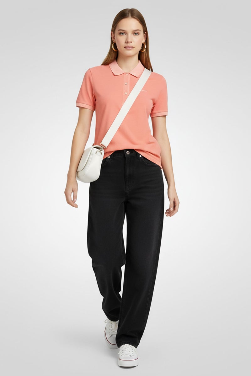 GANT Women Spread Collar Short Sleeve Embroidered Logo Polo Shirt, Peach - Image 1