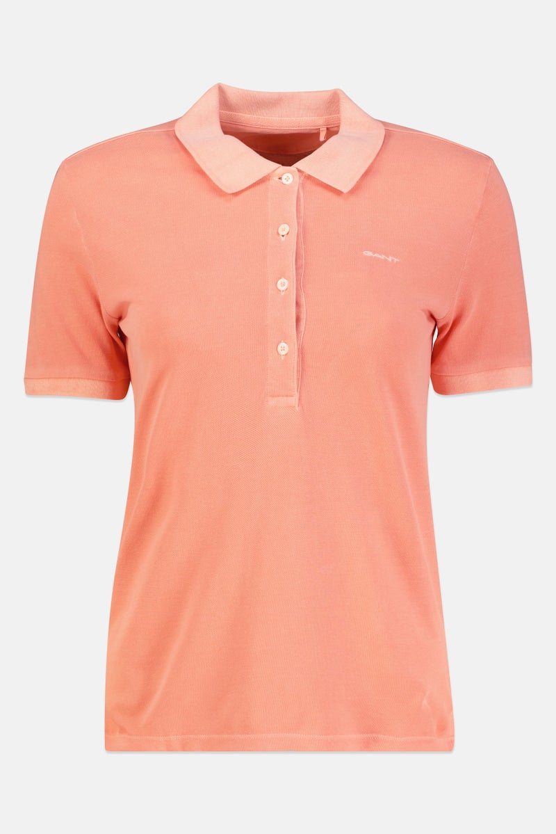 GANT Women Spread Collar Short Sleeve Embroidered Logo Polo Shirt, Peach - Image 3