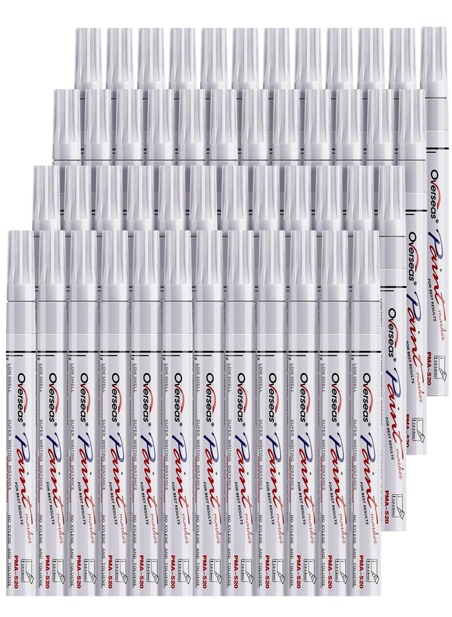 Overseas 48 White Paint Pens, Oil Based Permanent Markers Set - Quick Drying, Waterproof, Fade-Resistant, Medium Tip Paint Markers Bulk for Wood, Metal, Rock, Ceramic, Plastic, Canvas, Glass, Rubber - Image 1