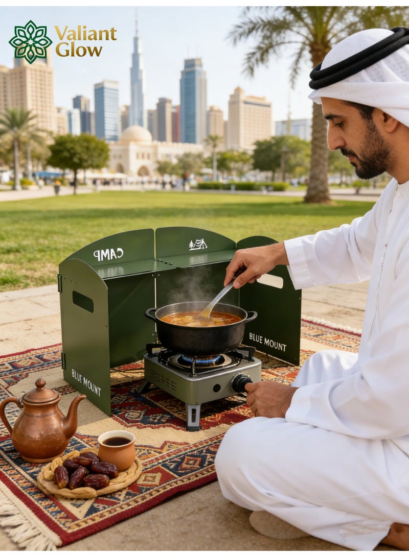 توهج شجاع واقي رياح لموقد التخييم مع حقيبة تخزين | 4 ألواح من الألومنيوم القابل للطي من الفولاذ المقاوم للصدأ | واقي رياح لموقد الطهي للمشي لمسافات طويلة والنزهات والأنشطة الخارجية وحمل الحقائب - Image 3