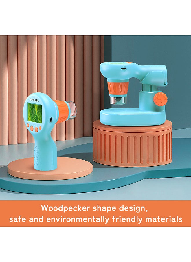 APEXEL APL-MS201 Kids Handheld Digital Microscope with Camera 2MP Photo 720P Video 2.0 Inch IPS Screen 800X Magnification Built-in Battery LED Fill Lights with Adjustable Desktop Bracket  - Image 4