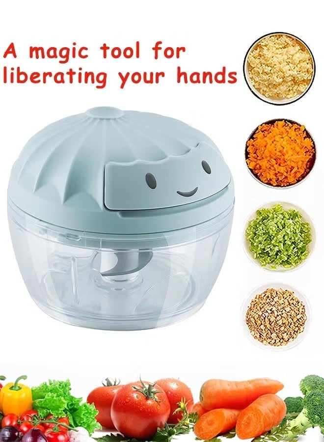 Handy Chopper Manual Food Chopper, Mini Hand Pull String Garlic Chopper, For Veggies, Ginger Fruits Nuts Avocado, garlic etc (Blue) - Image 1