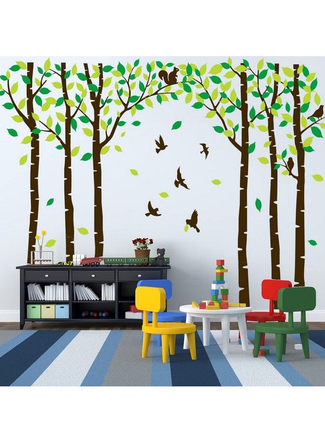 MAFENT Six Birch Tree Wall Decals Birds Cute Squirrel Forest Wall Stickers For Kids Room Nursery Bedroom Living Room Classroom Decoration (Large Brownh=250Cm 100Inch) - Image 2