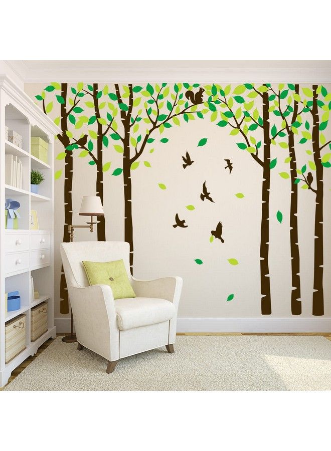MAFENT Six Birch Tree Wall Decals Birds Cute Squirrel Forest Wall Stickers For Kids Room Nursery Bedroom Living Room Classroom Decoration (Large Brownh=250Cm 100Inch) - Image 3