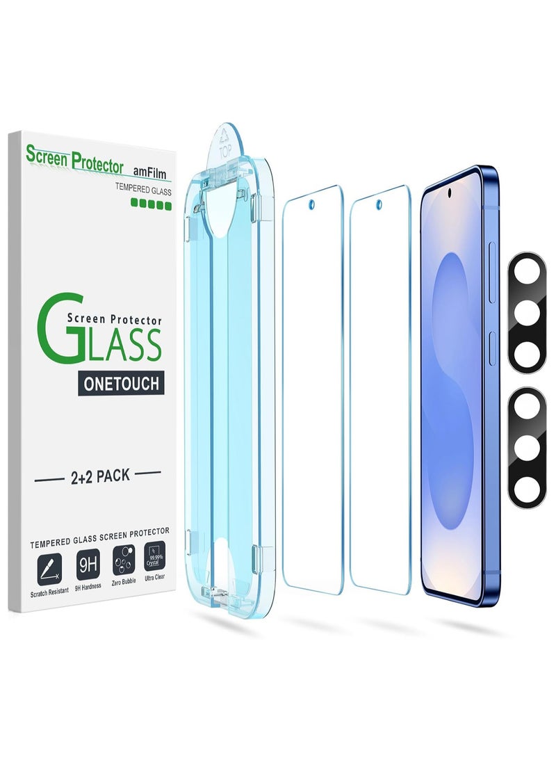 Amfilm amFilm OneTouch & cam for Samsung Galaxy S25 6.2 Screen Protector Tempered Glass (2+2 Pack) Case Friendly New - transparent  - Image 1