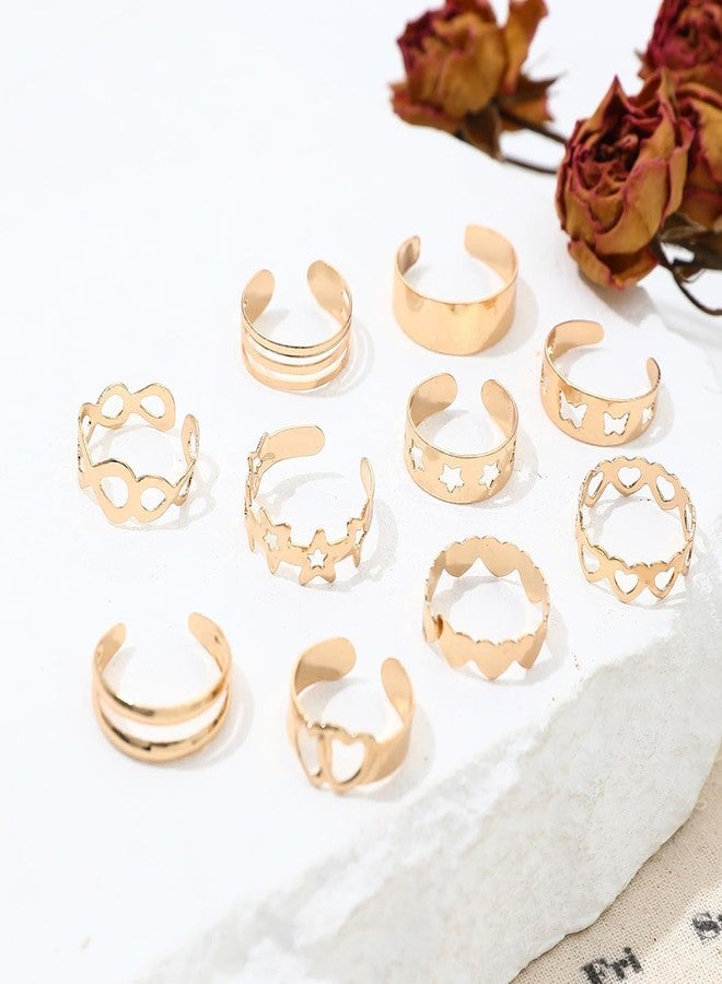 INENIMARTJ Boho Gold Toe Rings Set for Women Gold Stacking Toe Rings Adjustable Open Butterfly Stars Toe Ring Set Summer Beach Toe Ring for Women (gold 3) - Image 2
