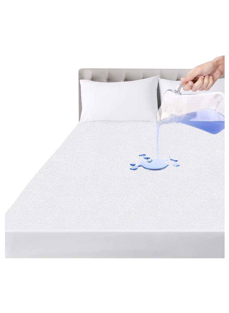 Fabienne - Waterproof Mattress Protector Single High Absorption Microfiber+TPU Pad Cover for Pets Kids Adults Deep Pocket Style 100% Waterproof Mattress Protector Single 120x200cm White - Image 1