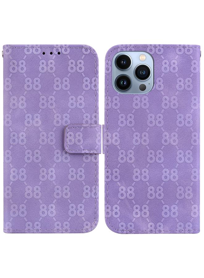 زبون جراب لهاتف iPhone 13 Pro Max مصنوع من الجلد المنقوش على شكل حرف 8 مزدوج - Image 1