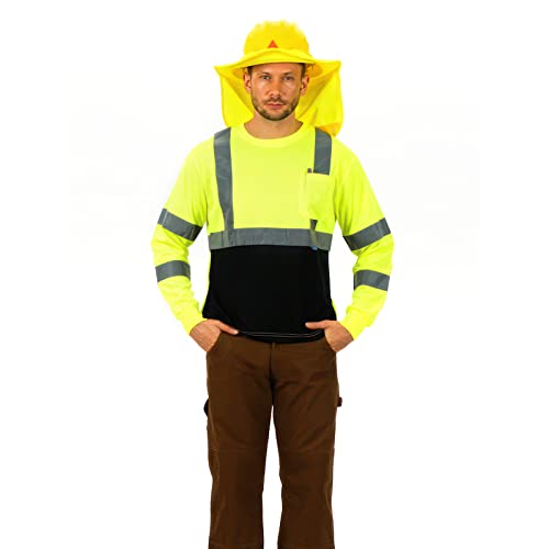 AYKRM Long Sleeve high Visibility Shirts Safety T Shirt Reflective High Visibility hi vis Long Sleeve T Shirt (Yellow, L) - Image 2