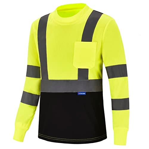 AYKRM Long Sleeve high Visibility Shirts Safety T Shirt Reflective High Visibility hi vis Long Sleeve T Shirt (Yellow, L) - Image 1