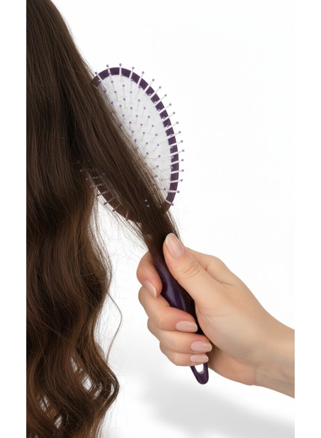 فرشاة شعر وسادية احترافية لفك التشابك – Cushion Hair Brush بوسادة مطاطية مرنة مع تدليك فروة الرأس – Paddle Brush مضادة للهيشان للشعر الطويل والمتوسط – فرشاة تمشيط يومية للشعر الجاف والمبلل بمقبض مريح وتصميم انسيابي – فرشاة عناية للشعر الحساس مع كرات حماية لفروة الرأس – لون بنفسجي مطفي - Image 2