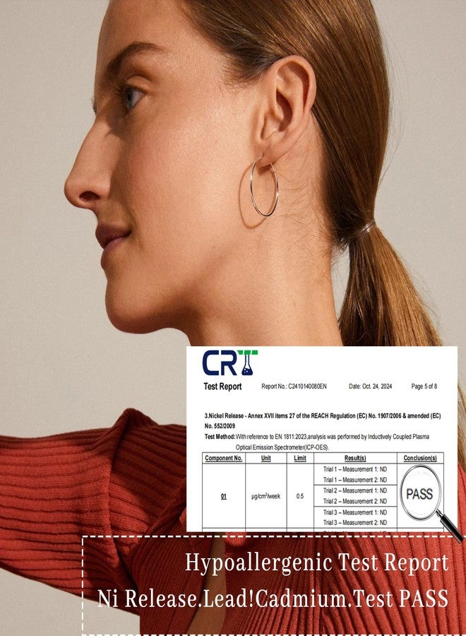 Senteria 2 mm Wide Earrings Silver 925 Hoop Earrings Hypoallergenic Hoop Earrings Gold Large Lightweight Thin Silver Earrings Women Girls 20/30/50/70 mm, 50 Millimeter, Copper, No Gemstone - Image 3