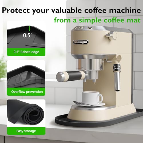 KVRG Silicone Coffee Mat,15.8"x 11.8"in Bar Mat for Countertop,Heat-Resistant,Non-Slip,Leak-Proof,Fit for Coffee Maker/Espresso Machine-Black - Image 4