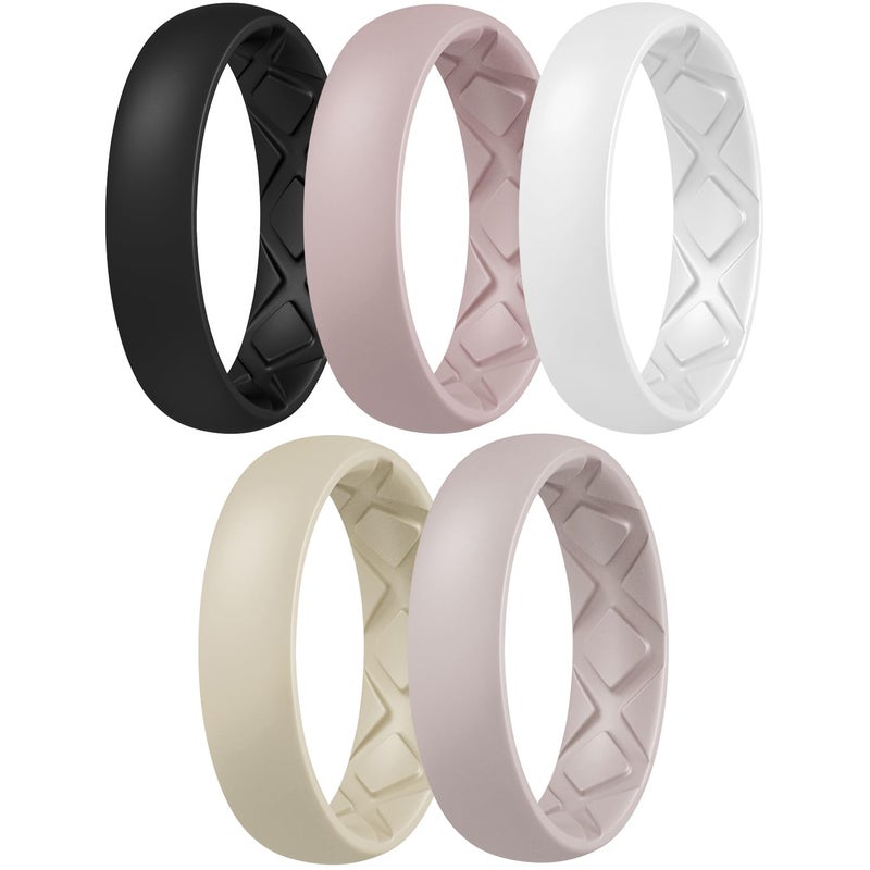 Egnaro Women's Engagement Rings, Siliocne Inner Arc Ergonomic Breathable Design with half sizes, Rubber Wedding Ringsï¼Œ5.5mm Wide-2mm Thick - Image 1