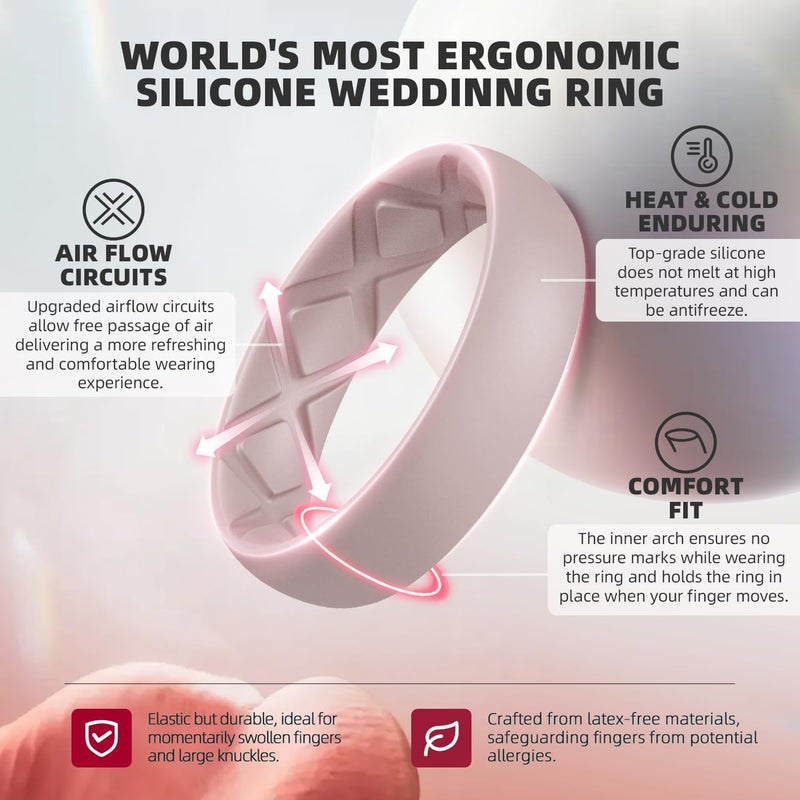 Egnaro Women's Engagement Rings, Siliocne Inner Arc Ergonomic Breathable Design with half sizes, Rubber Wedding Ringsï¼Œ5.5mm Wide-2mm Thick - Image 2
