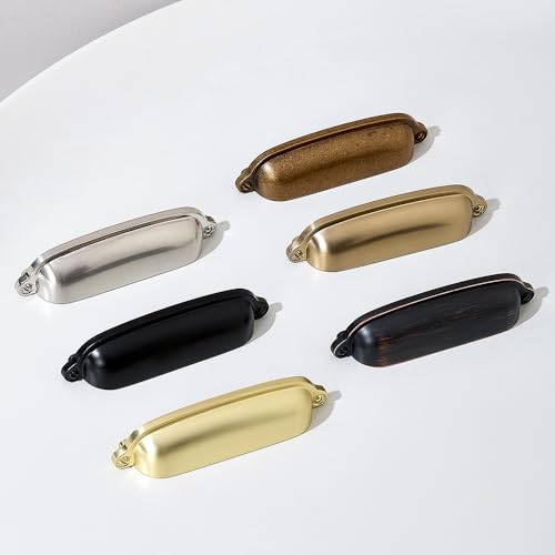 HARPOON 10 Pack Bin Cup Handle Pulls,Vintage Drawer Pulls,Cabinet Hardware,Shell Handle,3.78 Inch Champagne Gold - Image 4