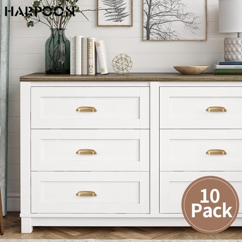 HARPOON 10 Pack Bin Cup Handle Pulls,Vintage Drawer Pulls,Cabinet Hardware,Shell Handle,3.78 Inch Champagne Gold - Image 2