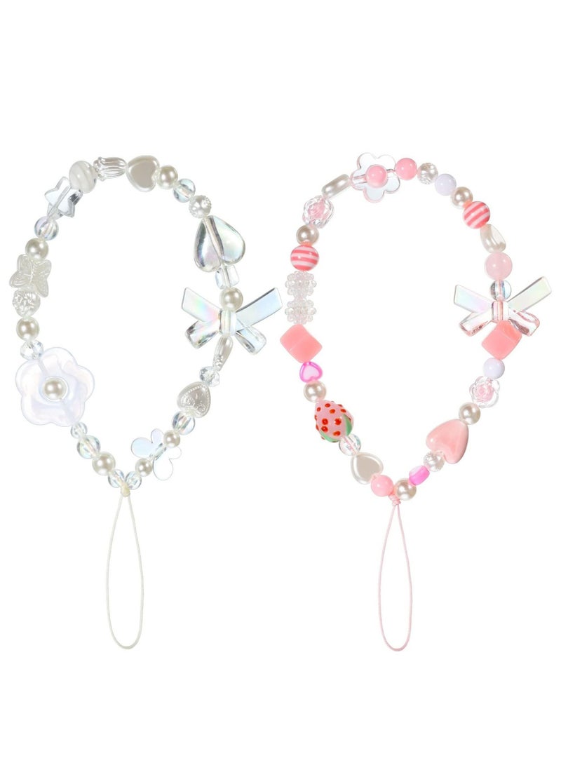 Captaintech Phone Lanyard Beaded Wrist Strap Kawaii Rainbow Phone Chain Strap for Women Girls Beads Pearl Bracelet Keychain Phone Accessory Cute Anti-Lost Phone String Decoration - Image 1