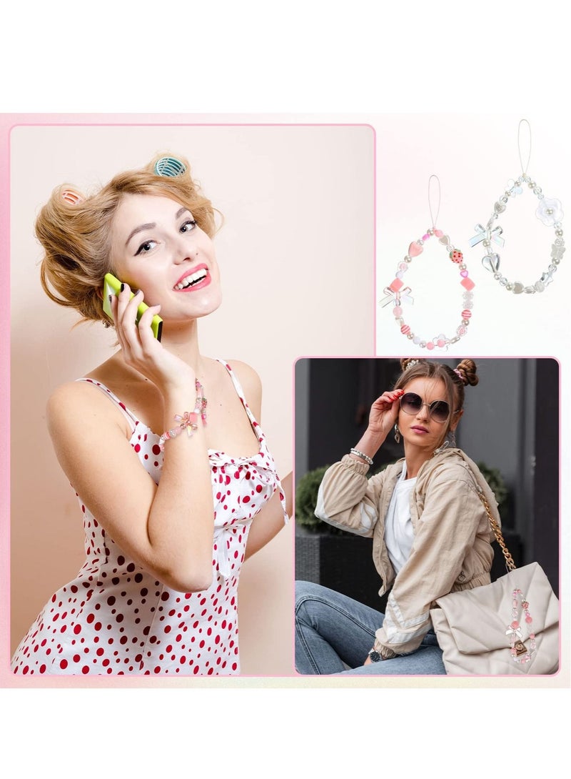 Captaintech Phone Lanyard Beaded Wrist Strap Kawaii Rainbow Phone Chain Strap for Women Girls Beads Pearl Bracelet Keychain Phone Accessory Cute Anti-Lost Phone String Decoration - Image 2